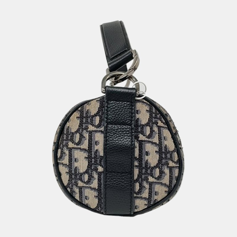 DIOR 卡其色帆布老花提花斜挎包手提包單肩包 銀色五金-2