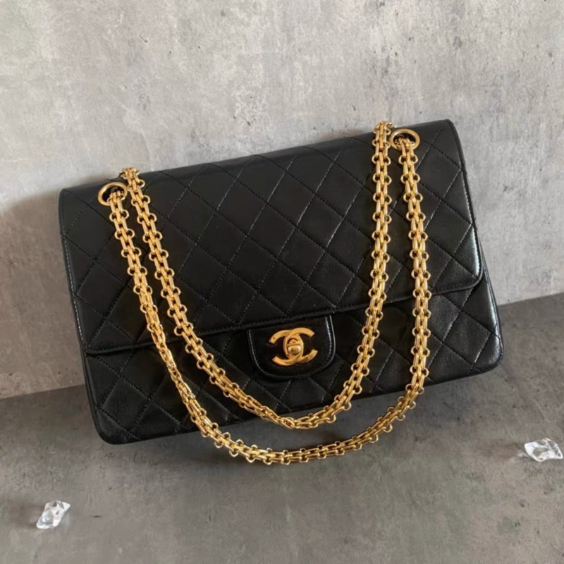 Chanel • Cf 經典黑金羊皮口蓋包 2.55鏈條 無卡標時期 盒裝防塵✔️-2
