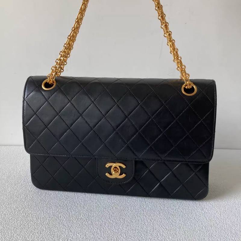 Chanel • Cf 經典黑金羊皮口蓋包 2.55鏈條 無卡標時期 盒裝防塵✔️-4