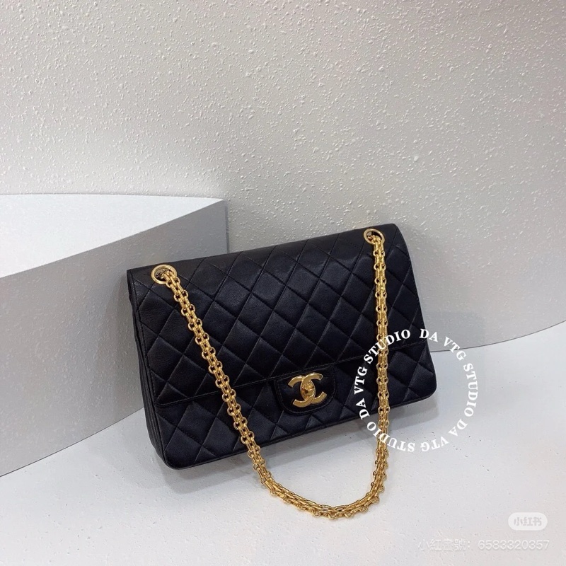 Chanel • Cf 經典黑金羊皮口蓋包 2.55鏈條 無卡標時期 盒裝防塵✔️-6