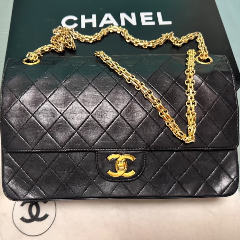 Chanel • Cf 經典黑金羊皮口蓋包 2.55鏈條 無卡標時期 盒裝防塵✔️-7