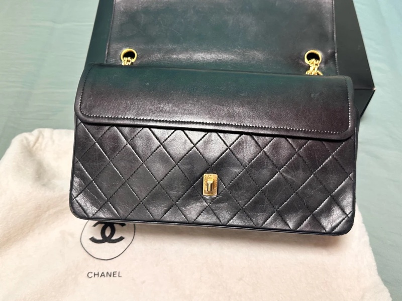 Chanel • Cf 經典黑金羊皮口蓋包 2.55鏈條 無卡標時期 盒裝防塵✔️-10
