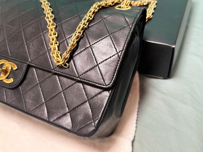 Chanel • Cf 經典黑金羊皮口蓋包 2.55鏈條 無卡標時期 盒裝防塵✔️-15