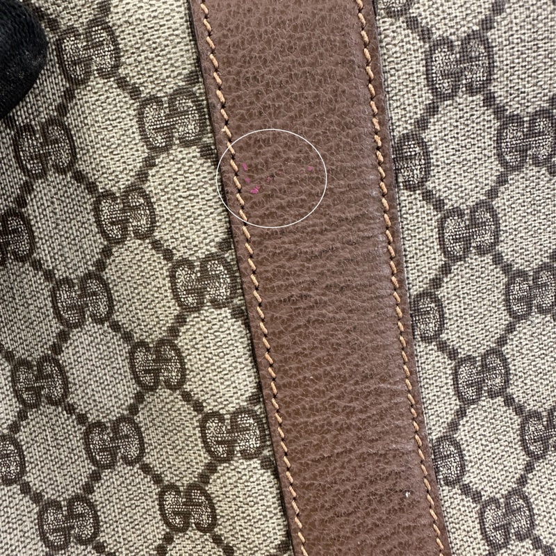 Gucci 降價 閒置 出清 Gucci 經典 GG LOGO 旅行袋40cm 棕色 帆布 拼皮 大容量 行李包 手提包 登機包 精品二手-5