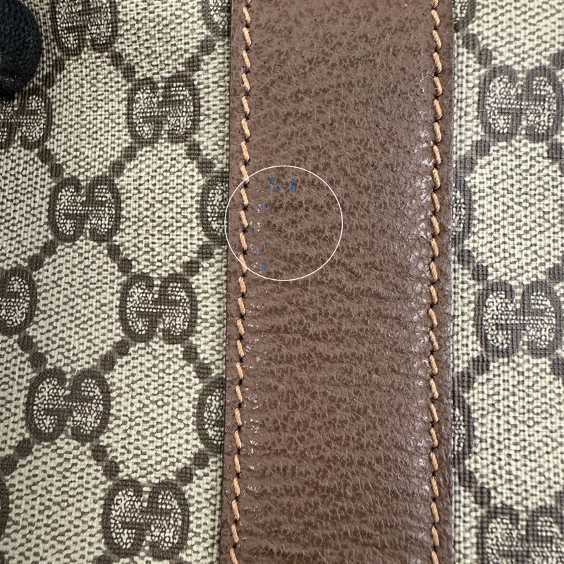 Gucci 降價 閒置 出清 Gucci 經典 GG LOGO 旅行袋40cm 棕色 帆布 拼皮 大容量 行李包 手提包 登機包 精品二手-9