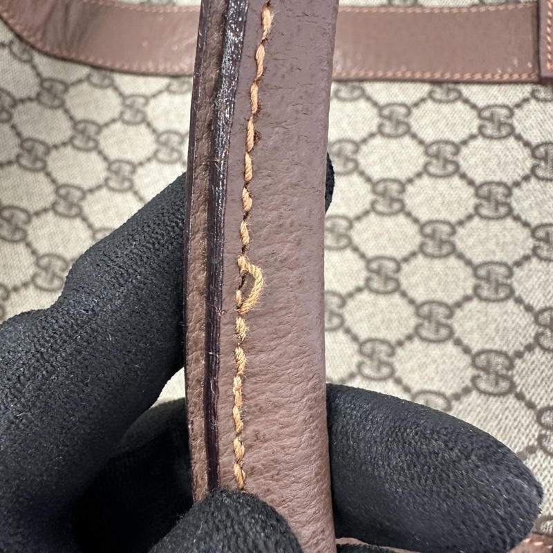 Gucci 降價 閒置 出清 Gucci 經典 GG LOGO 旅行袋40cm 棕色 帆布 拼皮 大容量 行李包 手提包 登機包 精品二手-14