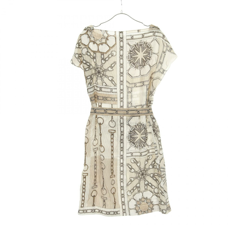 愛馬仕 Effet Kaleidoscope 洋裝 #36 4H0636DP 絲質米色多色二手女裝-1