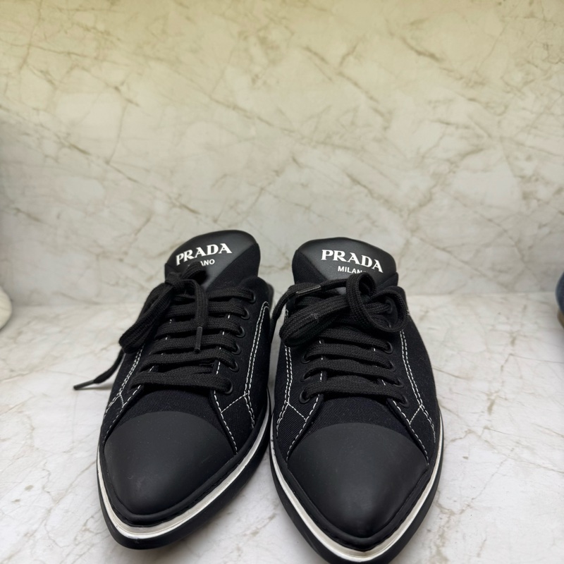 PRADA黑色白車線懶人鞋/38-0