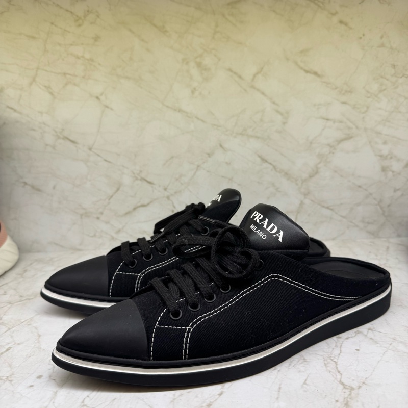 PRADA黑色白車線懶人鞋/38-1