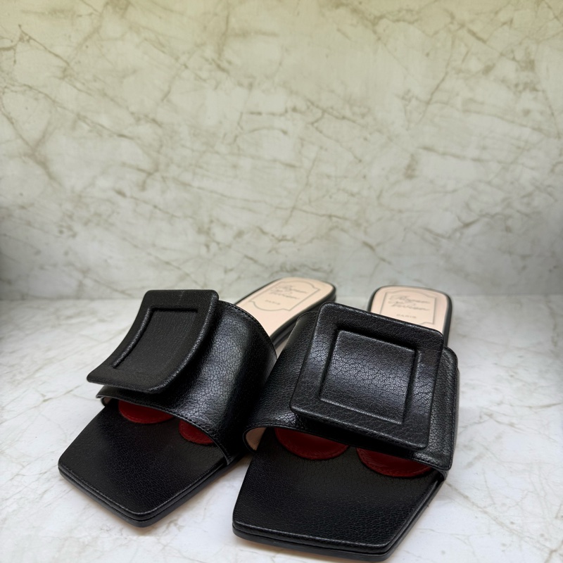 RV 紅色愛心底方型皮釦穆勒鞋黑色-36.5-0