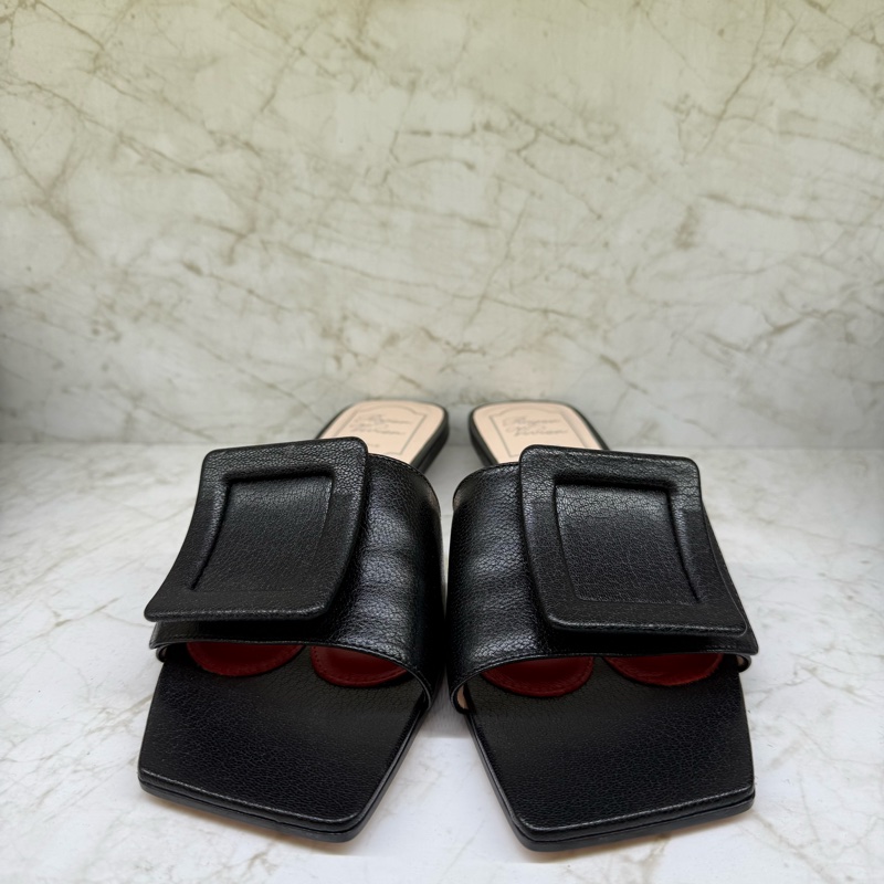 RV 紅色愛心底方型皮釦穆勒鞋黑色-36.5-1