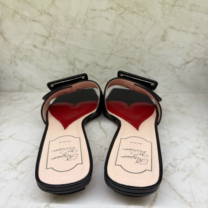 RV 紅色愛心底方型皮釦穆勒鞋黑色-36.5-2