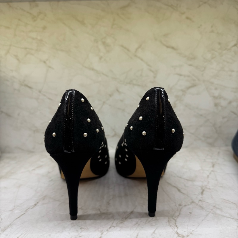 CHANEL黑色麂皮珍珠高跟鞋/36.5-3