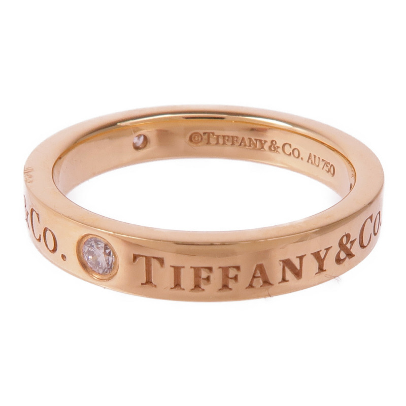 TIFFANY＆CO 18K玫瑰金T&Co Band Ring 3 Diamonds鑽石戒指US#3.75-3