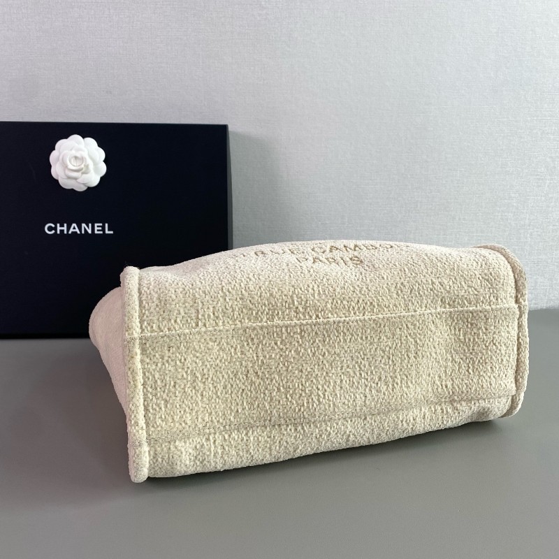Chanel 米白金絲logo沙灘包肩背包tote-4