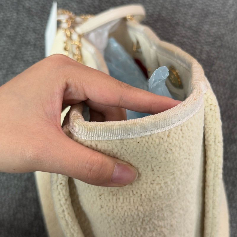 Chanel 米白金絲logo沙灘包肩背包tote-9