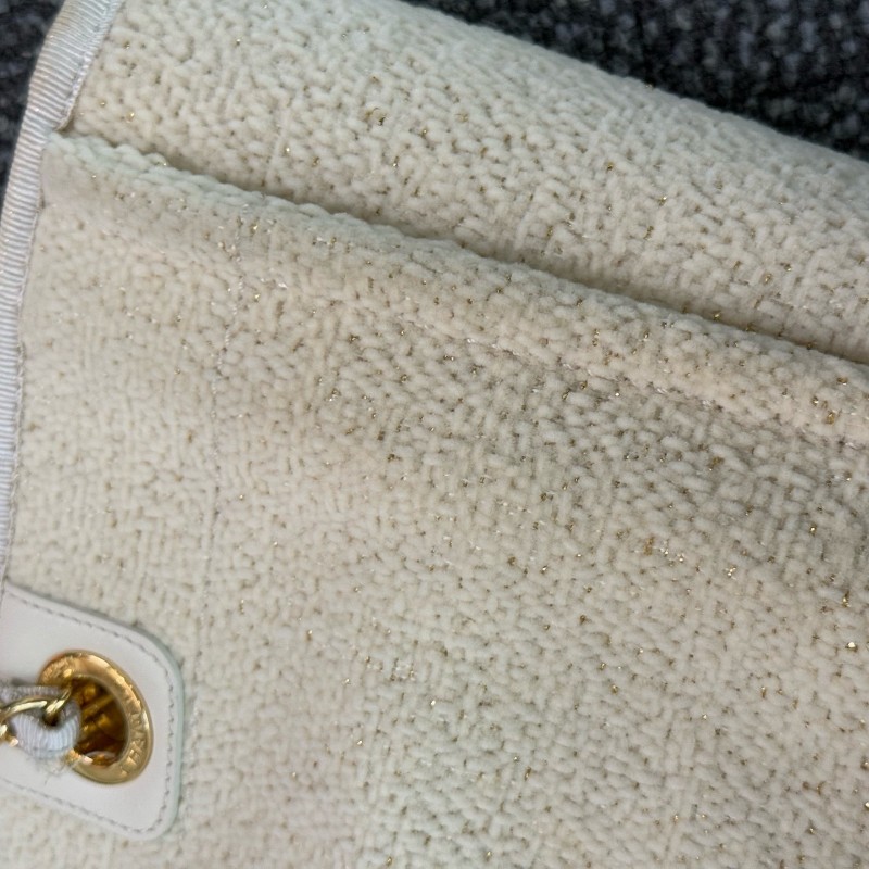 Chanel 米白金絲logo沙灘包肩背包tote-11