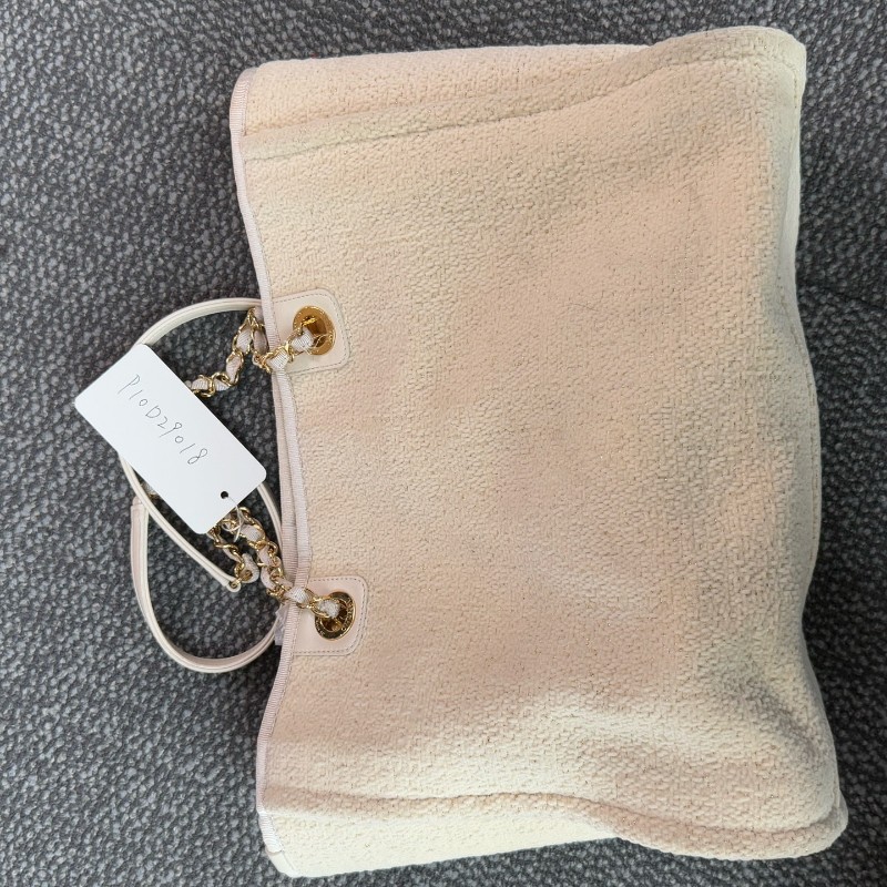 Chanel 米白金絲logo沙灘包肩背包tote-12