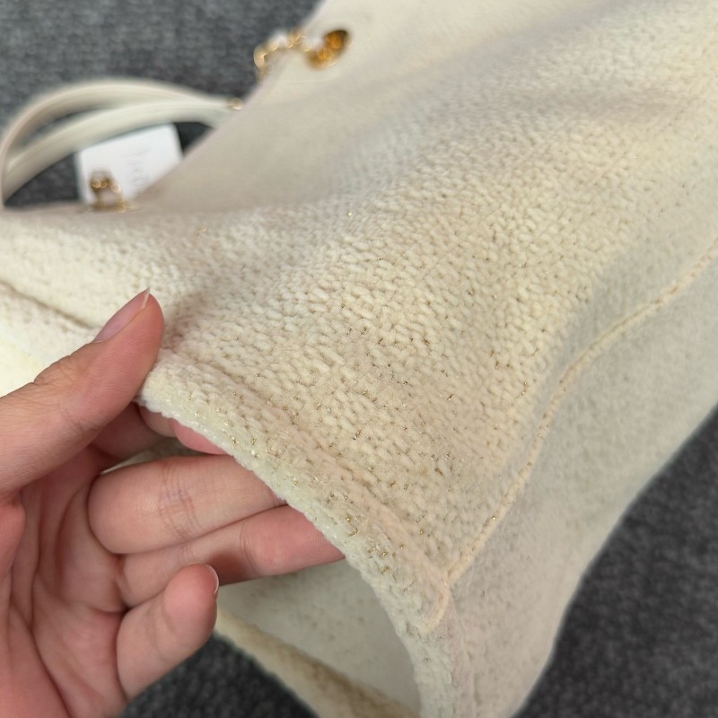 Chanel 米白金絲logo沙灘包肩背包tote-13