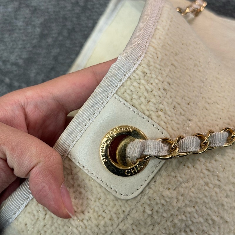 Chanel 米白金絲logo沙灘包肩背包tote-20