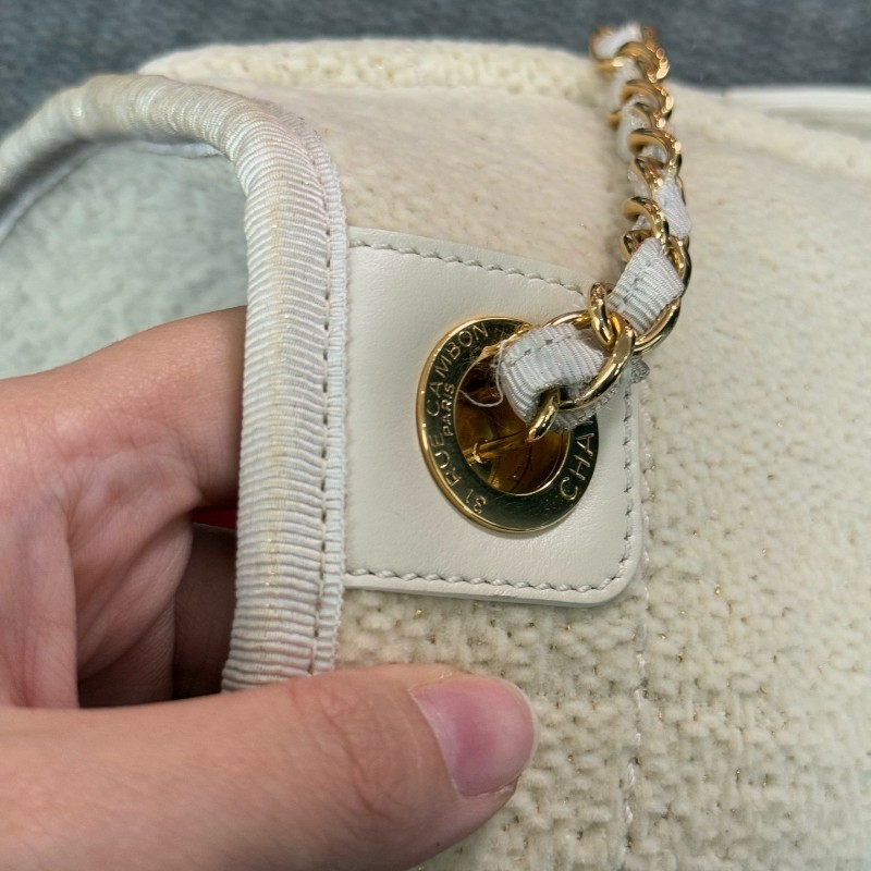 Chanel 米白金絲logo沙灘包肩背包tote-21