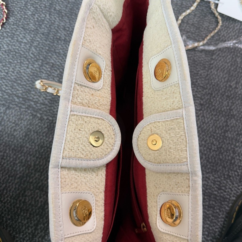 Chanel 米白金絲logo沙灘包肩背包tote-23