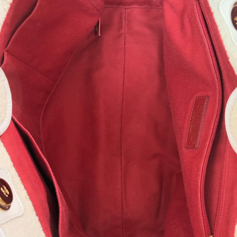 Chanel 米白金絲logo沙灘包肩背包tote-24