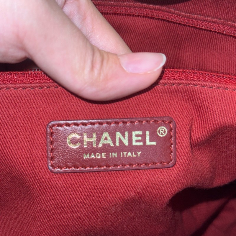 Chanel 米白金絲logo沙灘包肩背包tote-26