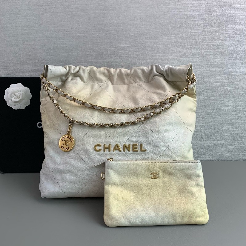 Chanel 23S 22Bag 米金色垃圾袋 中號 肩背包 晶片款-0