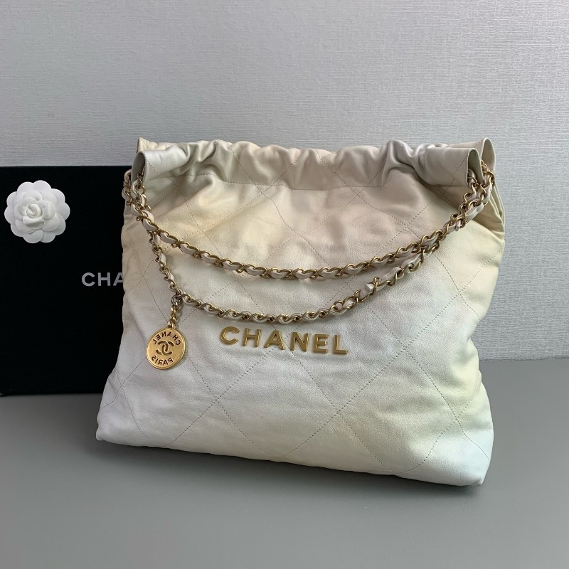 Chanel 23S 22Bag 米金色垃圾袋 中號 肩背包 晶片款-2