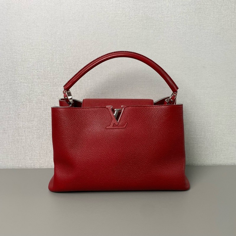 LV 路易威登 Capucines 卡普欣紅色荔枝紋牛皮銀扣手提大號-0