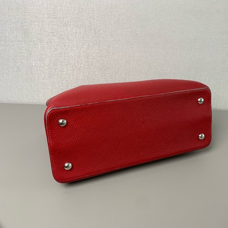 LV 路易威登 Capucines 卡普欣紅色荔枝紋牛皮銀扣手提大號-2