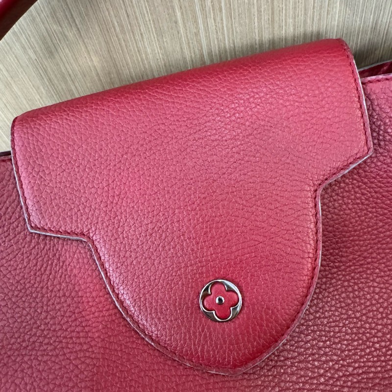 LV 路易威登 Capucines 卡普欣紅色荔枝紋牛皮銀扣手提大號-5