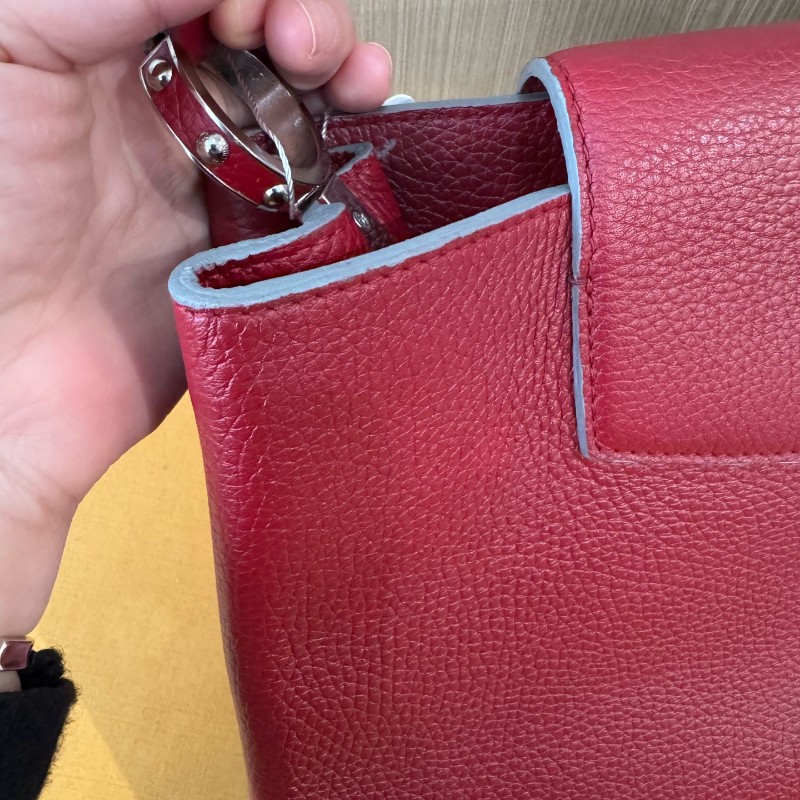 LV 路易威登 Capucines 卡普欣紅色荔枝紋牛皮銀扣手提大號-14