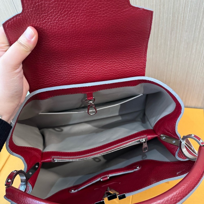 LV 路易威登 Capucines 卡普欣紅色荔枝紋牛皮銀扣手提大號-25