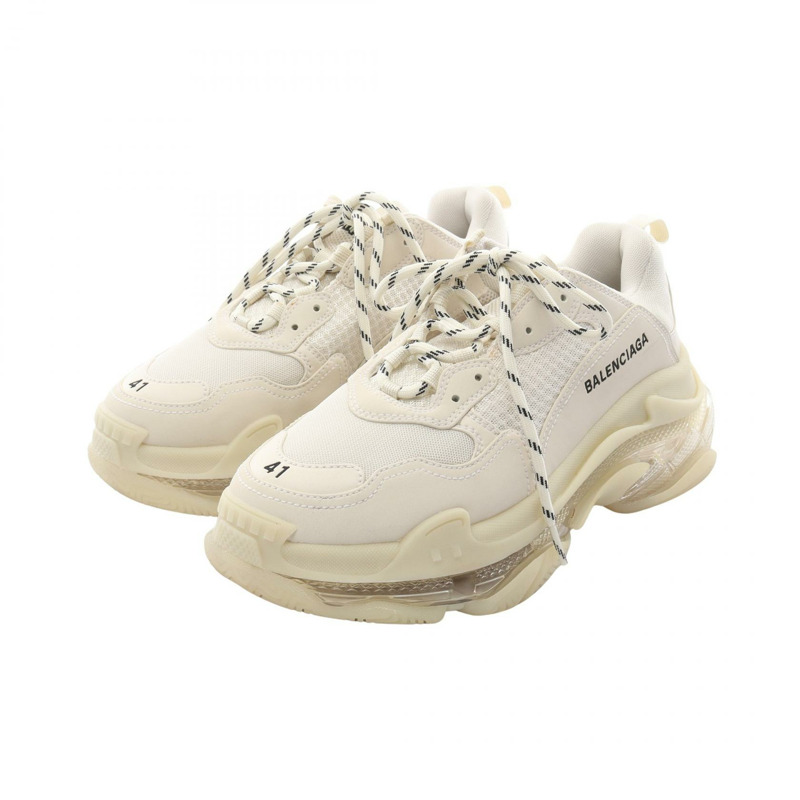 BALENCIAGA Triple S 白色皮革運動鞋，二手男款，美國尺寸 8。-0