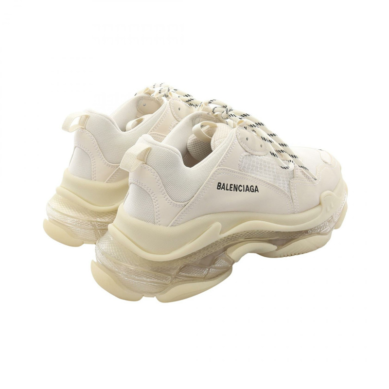 BALENCIAGA Triple S 白色皮革運動鞋，二手男款，美國尺寸 8。-1