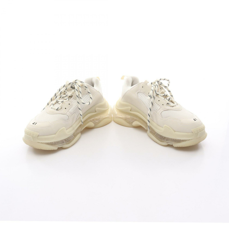 BALENCIAGA Triple S 白色皮革運動鞋，二手男款，美國尺寸 8。-2