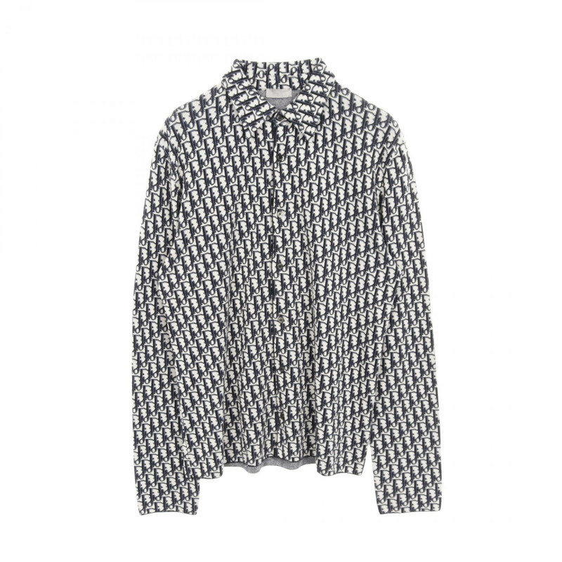 Christian Dior Oblique 襯衫，純棉，海軍藍/黑色/米色，S 碼，二手男款-0