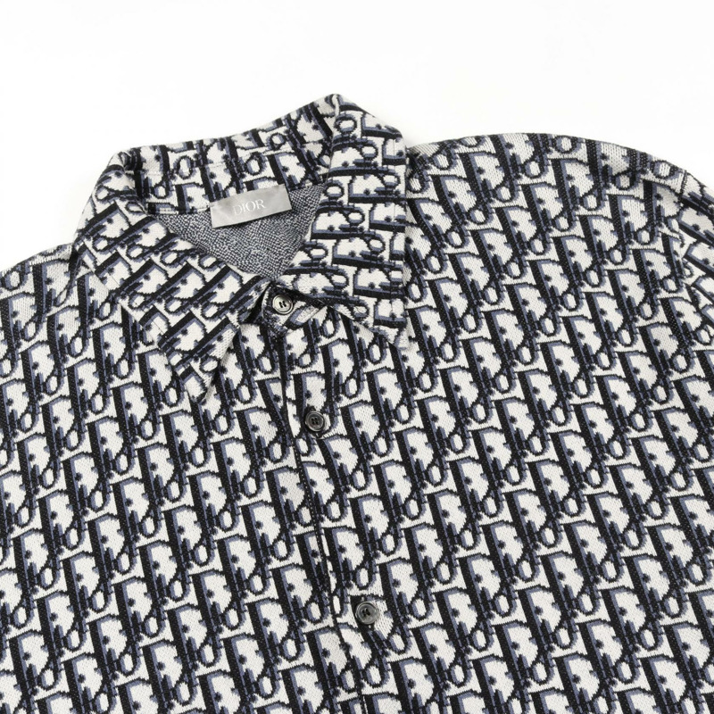 Christian Dior Oblique 襯衫，純棉，海軍藍/黑色/米色，S 碼，二手男款-7