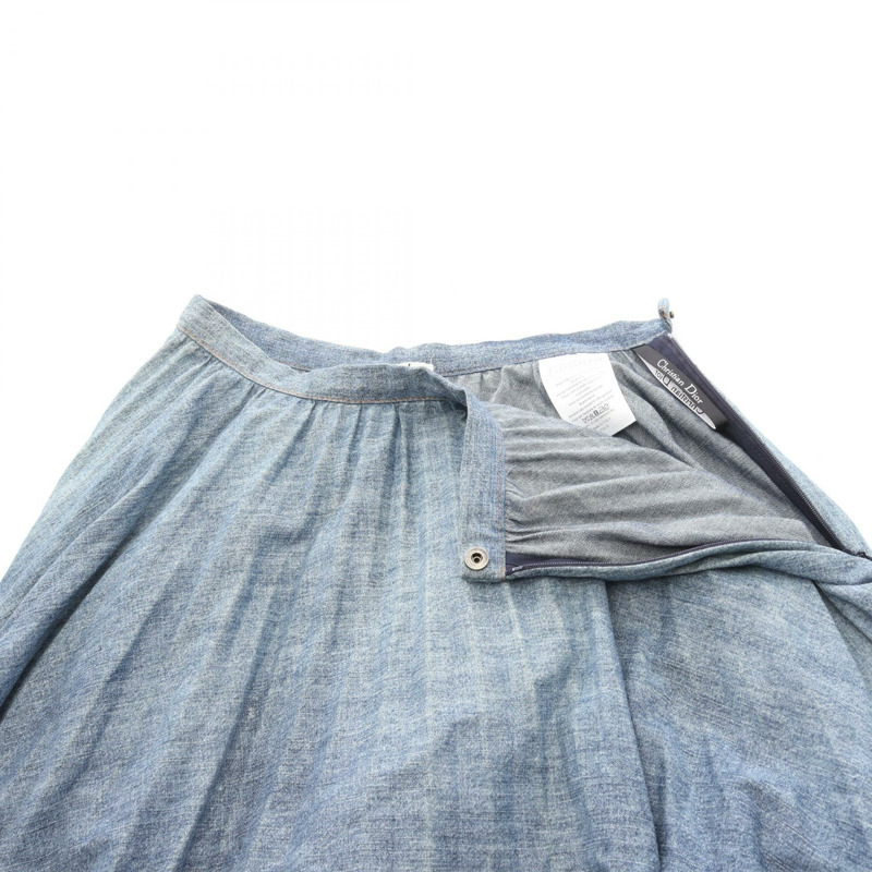 Christian Dior 褶襉牛仔中長裙，棉質，海軍藍，34碼，二手女款-4