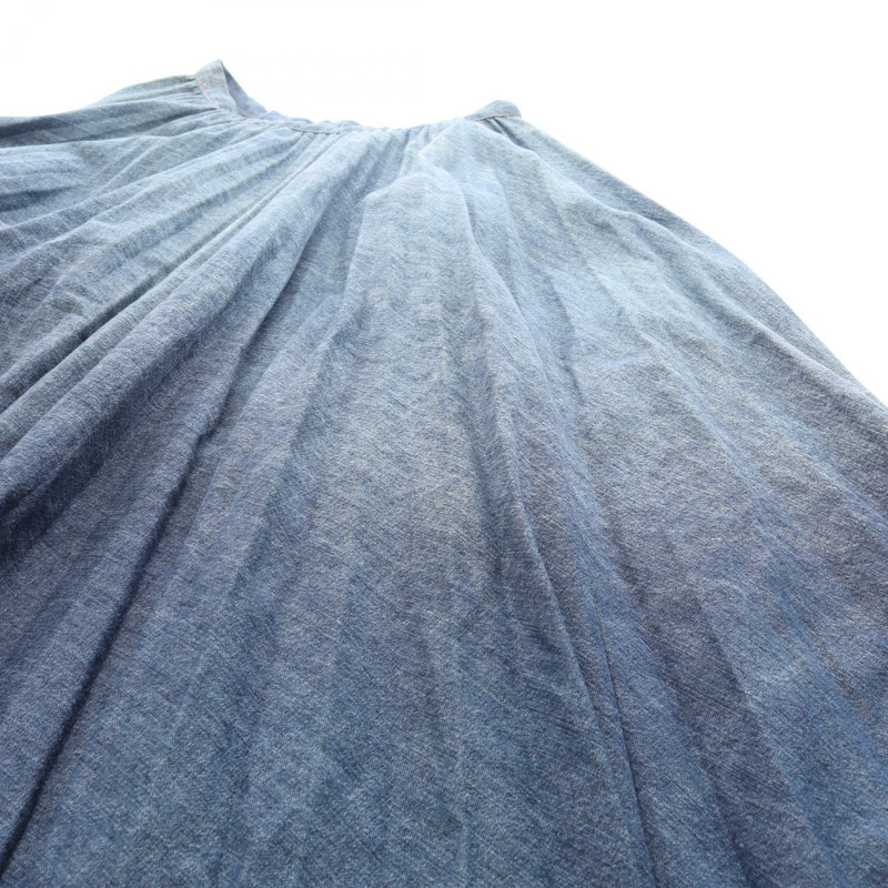 Christian Dior 褶襉牛仔中長裙，棉質，海軍藍，34碼，二手女款-6