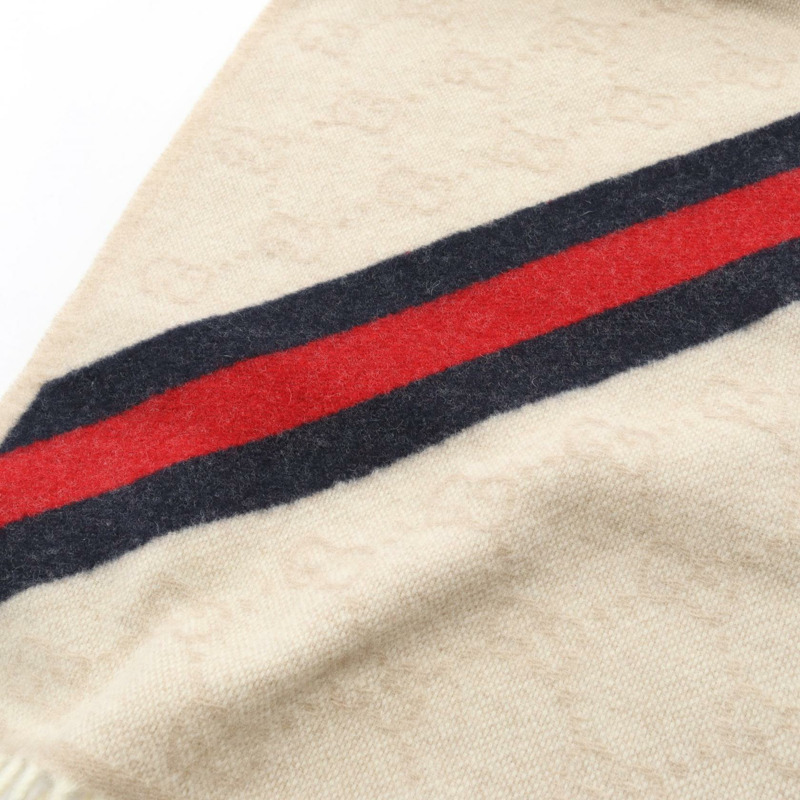 GUCCI GG圖案圍巾 5706033G2009568 羊毛 米色 海軍藍 紅色 全新 男女通用-4