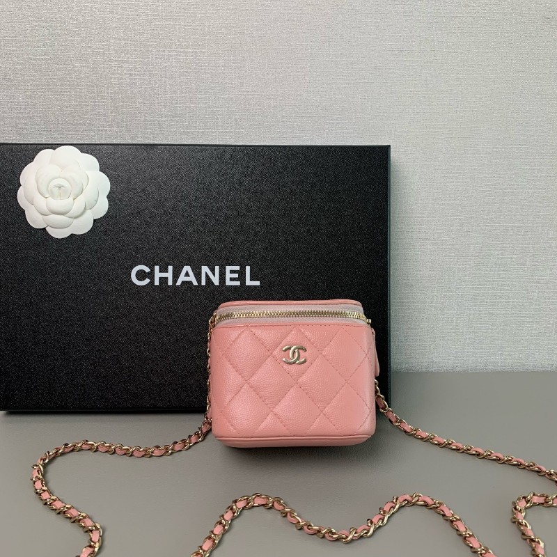 CHANEL 淡粉色 化妝盒荔枝皮鏈條包-0