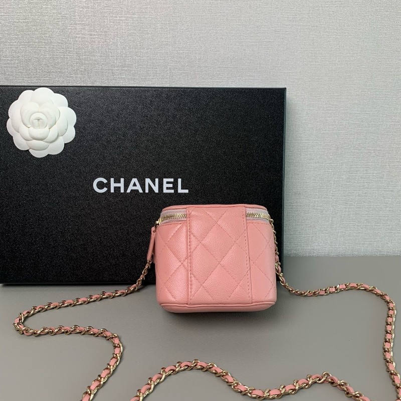 CHANEL 淡粉色 化妝盒荔枝皮鏈條包-1