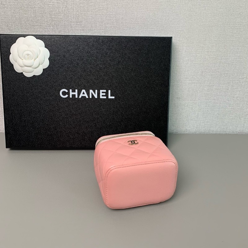 CHANEL 淡粉色 化妝盒荔枝皮鏈條包-2