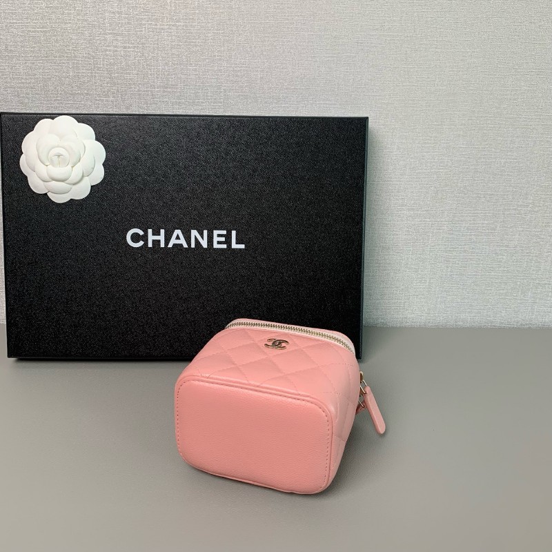 CHANEL 淡粉色 化妝盒荔枝皮鏈條包-3