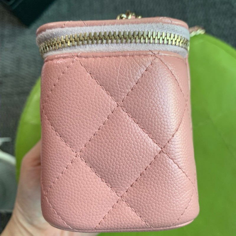 CHANEL 淡粉色 化妝盒荔枝皮鏈條包-4