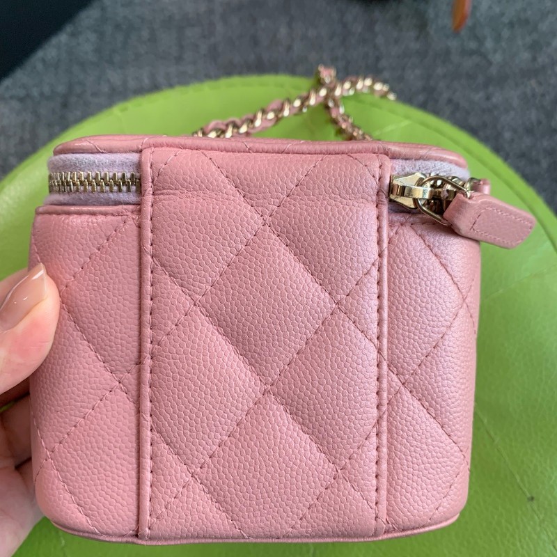 CHANEL 淡粉色 化妝盒荔枝皮鏈條包-5