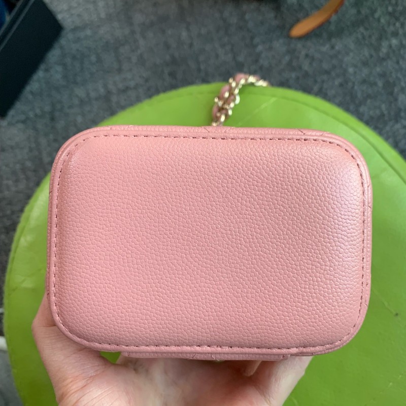 CHANEL 淡粉色 化妝盒荔枝皮鏈條包-8